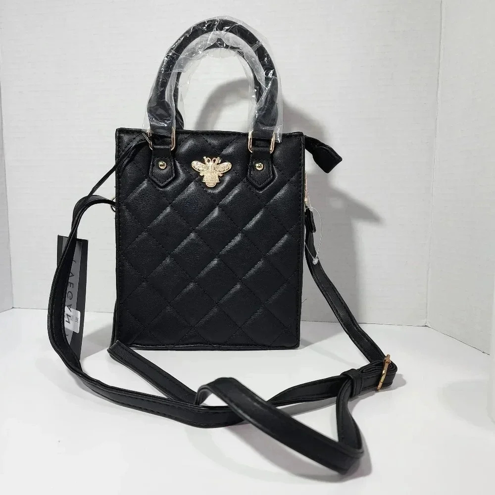 Deluxity LA Vegan leather crossbody bag purse Gold Bee Phone Carrier Quilted